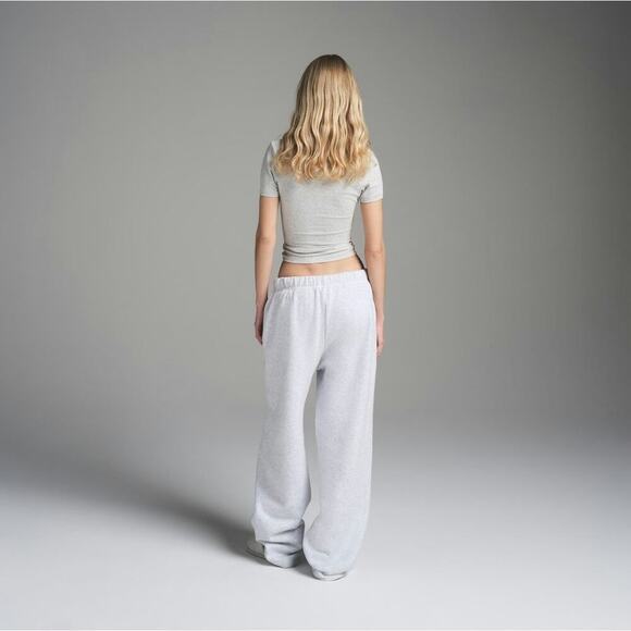 SKIMS Cotton Fleece Classic Straight Leg Pant Light Heather Grey Lounge NEW - Picture 3 of 10